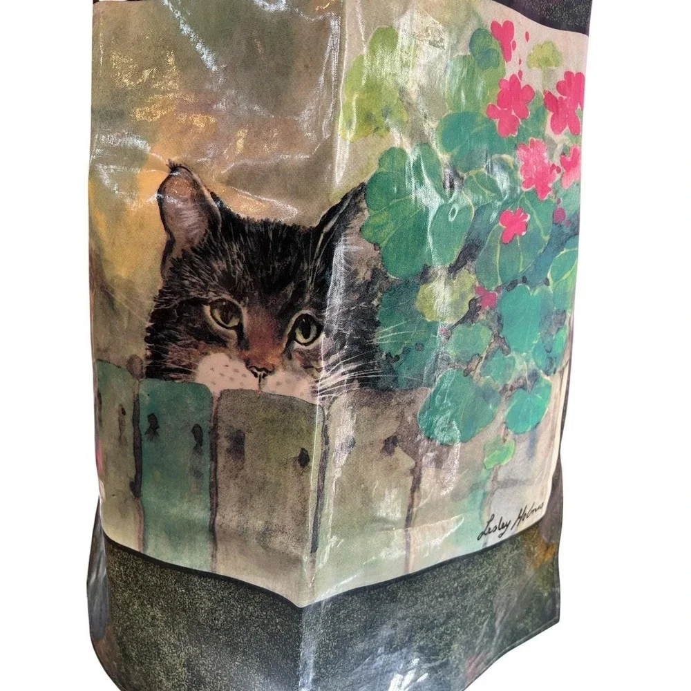 Vintage Lesley Holmes Cat Cottagecore Garden Apron Wipeable Wet Resistant Glossy